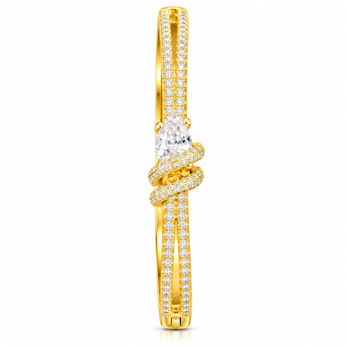 Gold Plated Diamond Look Knot Bangle Bracelet for Women