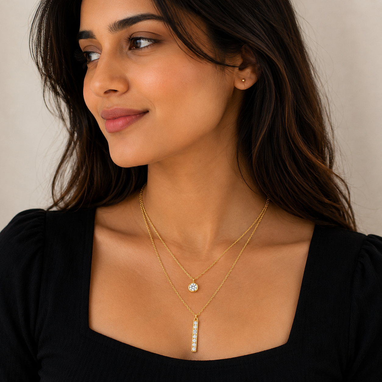 Double-Layer Crystal Drop Bar Necklace