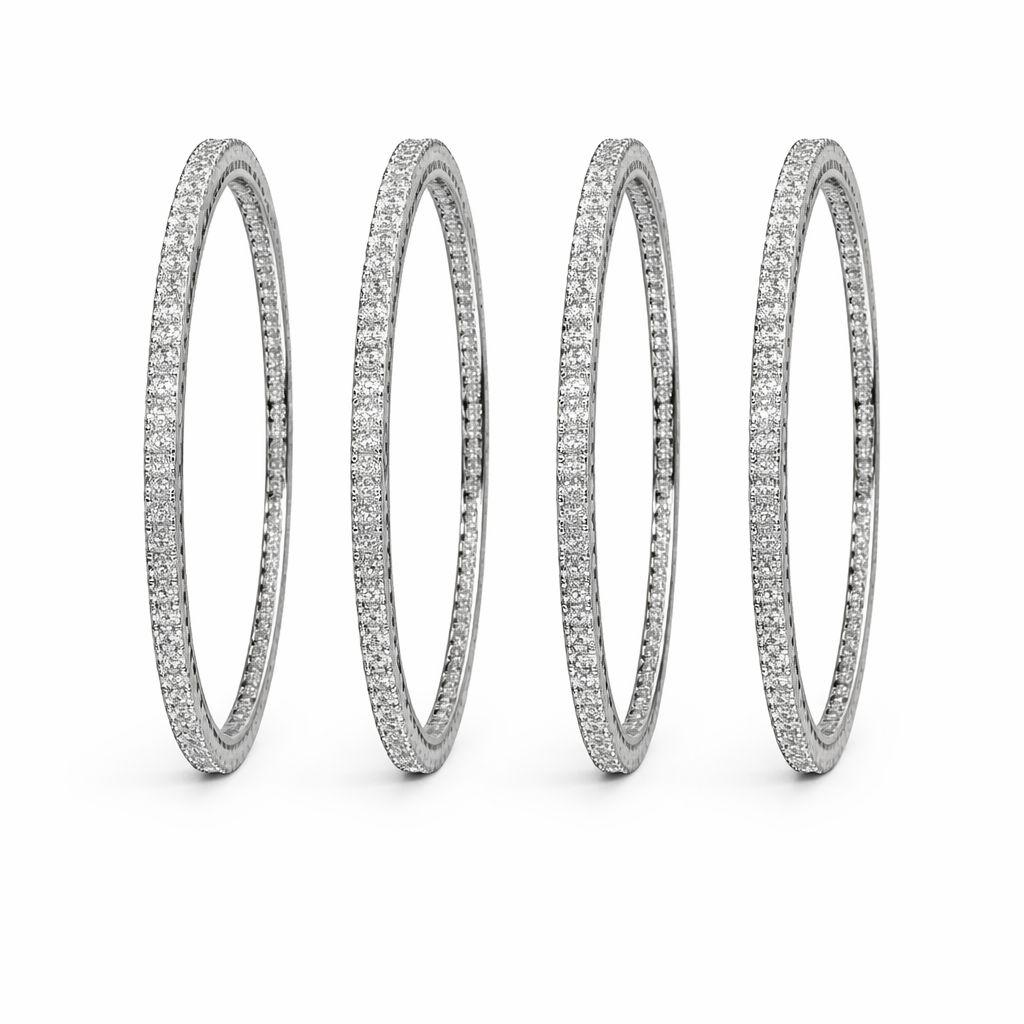 Silver-Tone Crystal-Studded Bangle Set