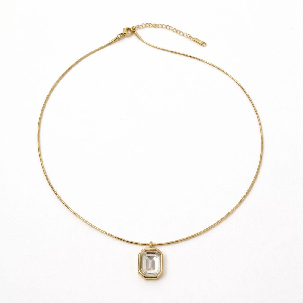 Gold Emerald-Cut Crystal Pendant Necklace