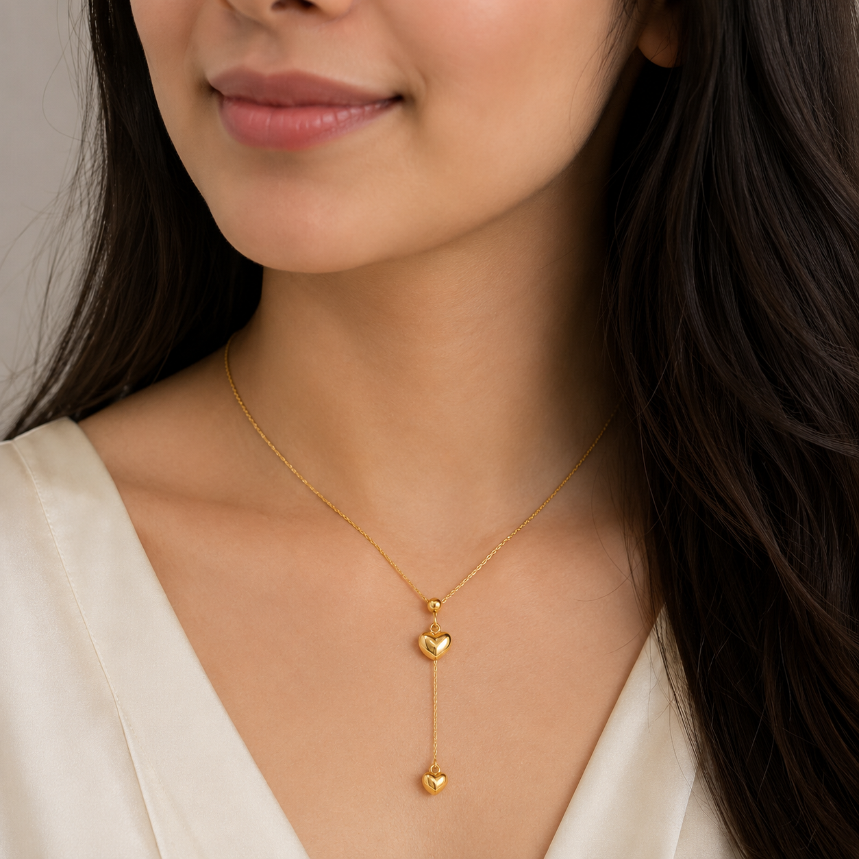Gold Heart Drop Pendant Necklace