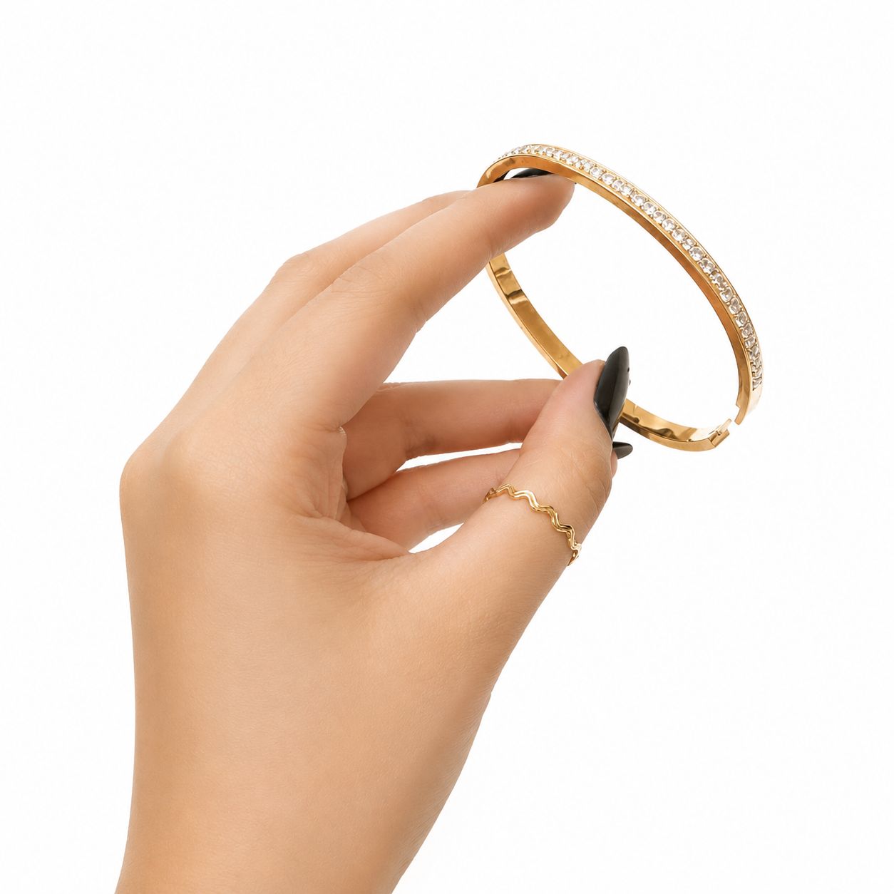 Gold Crystal Stone Hinged Bracelet