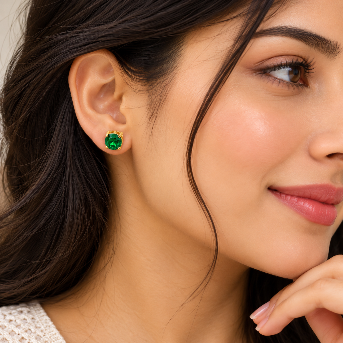 Emerald Green Solitaire Stud Earrings