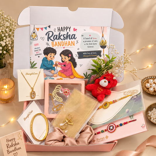 Luxury Rakhi Hamper with Rakhis, Jewellery, Teddy & Accessories