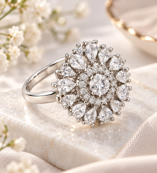 Royal Bloom Pear-Cut Halo Cluster Ring