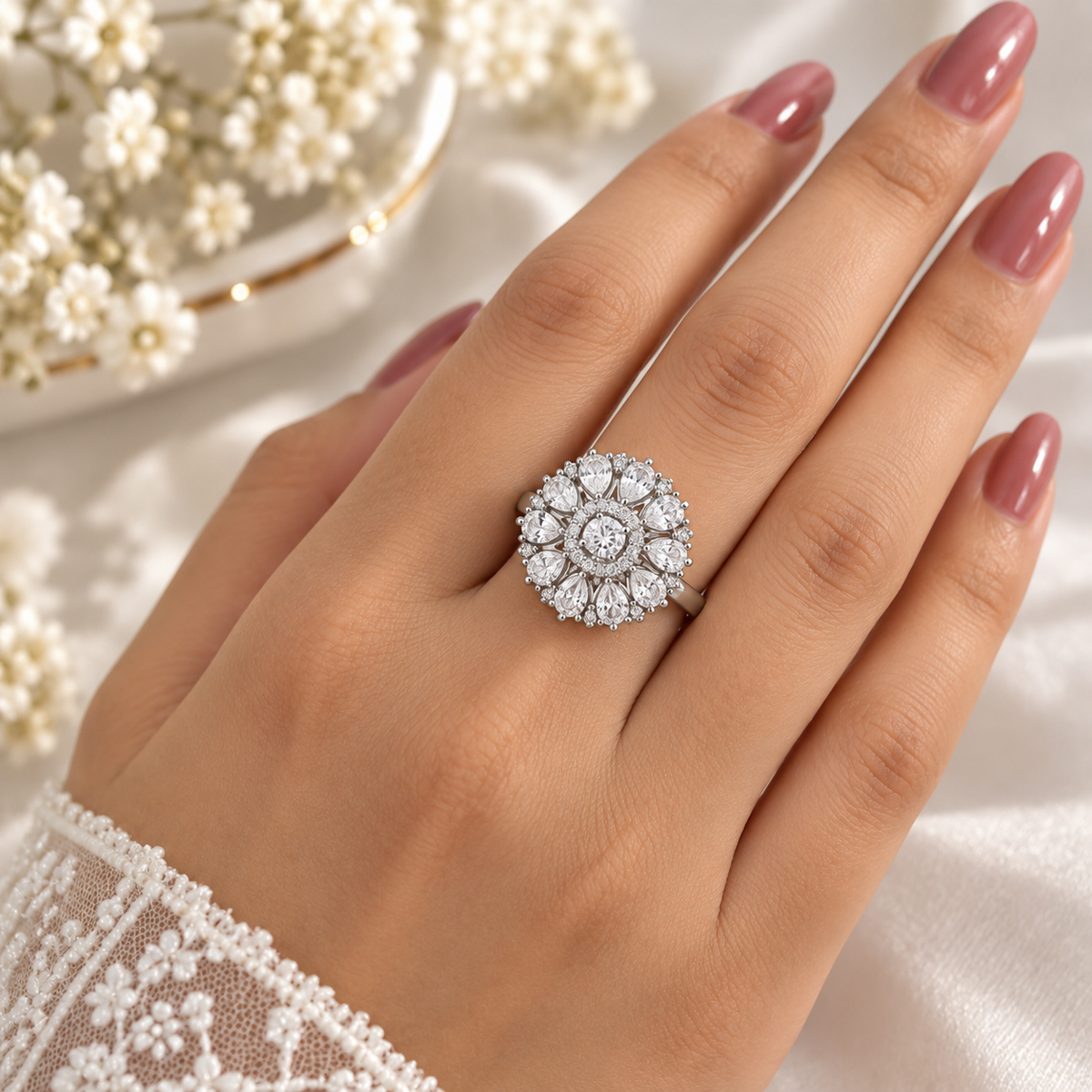 Royal Bloom Pear-Cut Halo Cluster Ring