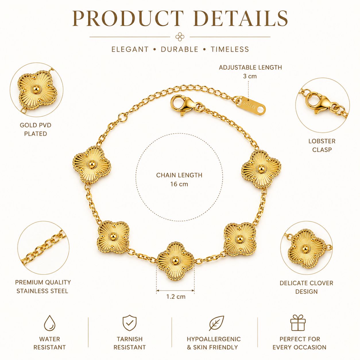 Floral Charm Gold-Tone Bracelet