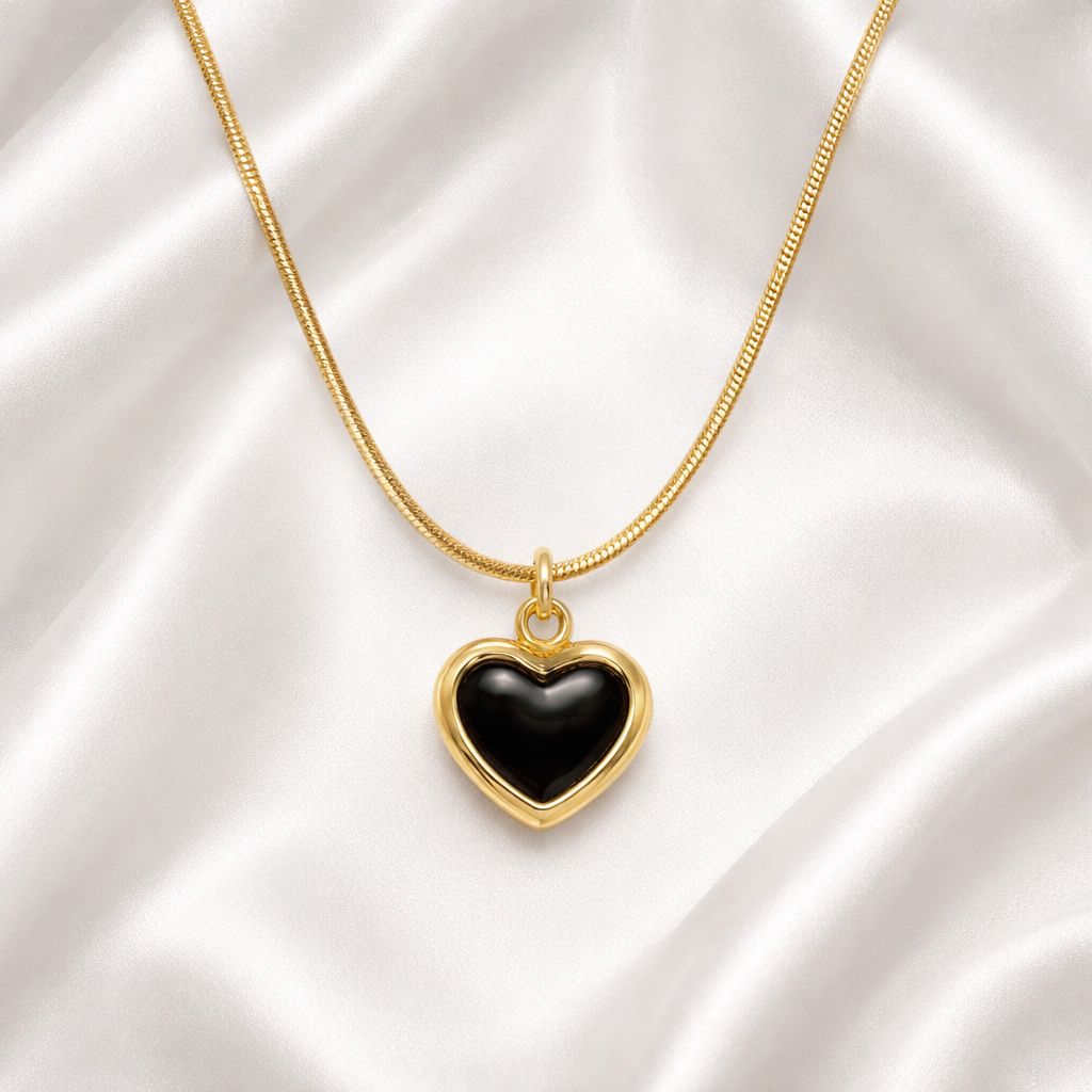 Black Heart Gold Pendant Necklace