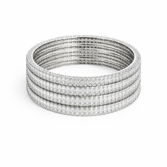 Silver-Tone Crystal-Studded Bangle Set