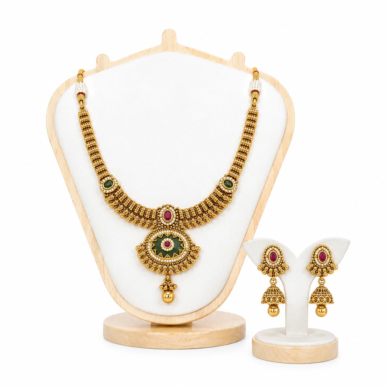 Antique Gold Traditional Necklace and Jhumka Earrings Set