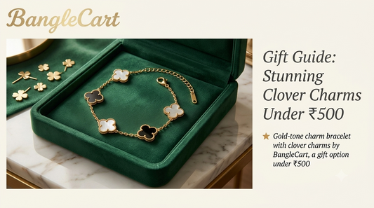 Gold-tone charm bracelet with clover charms by BangleCart, a gift option under ₹500