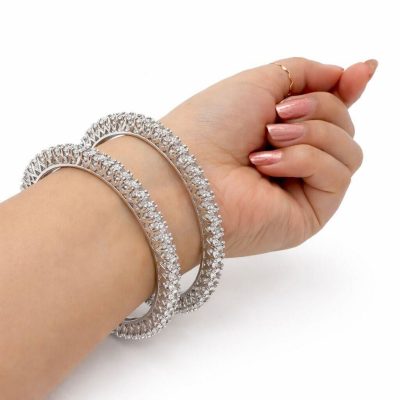 Silver Crystal Stone Bangle Set of 2 for Women