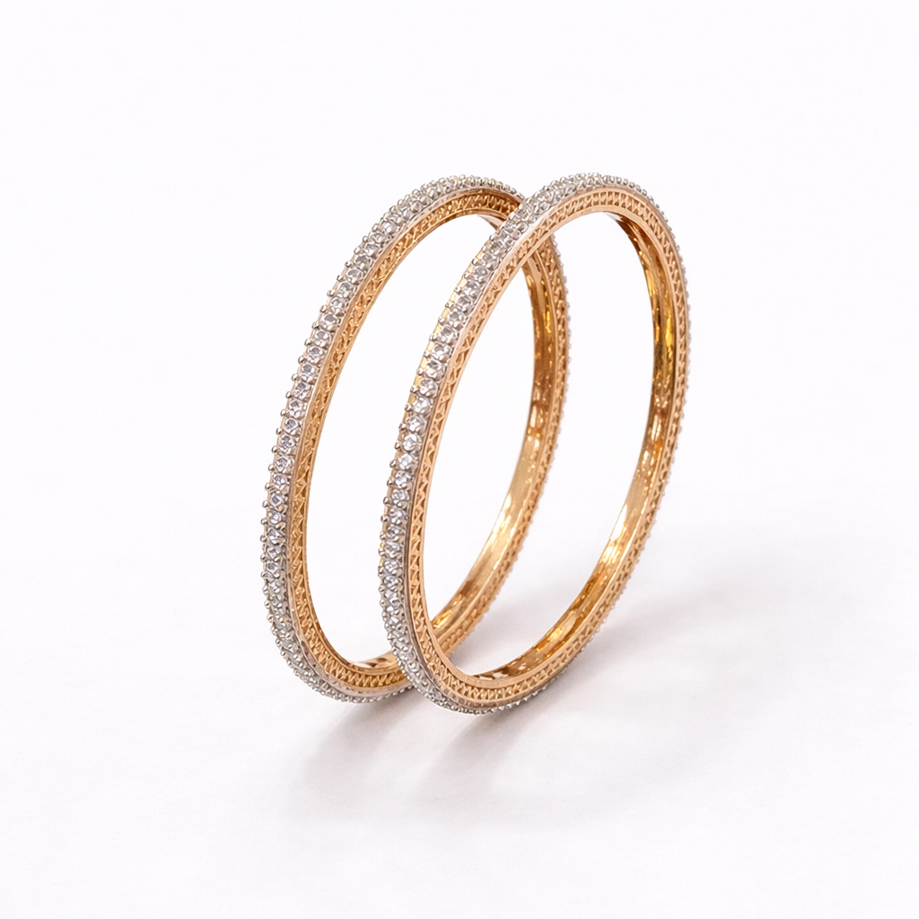 Gold-Tone Crystal Studded Designer Bangles — Set of 2 | BangleCart