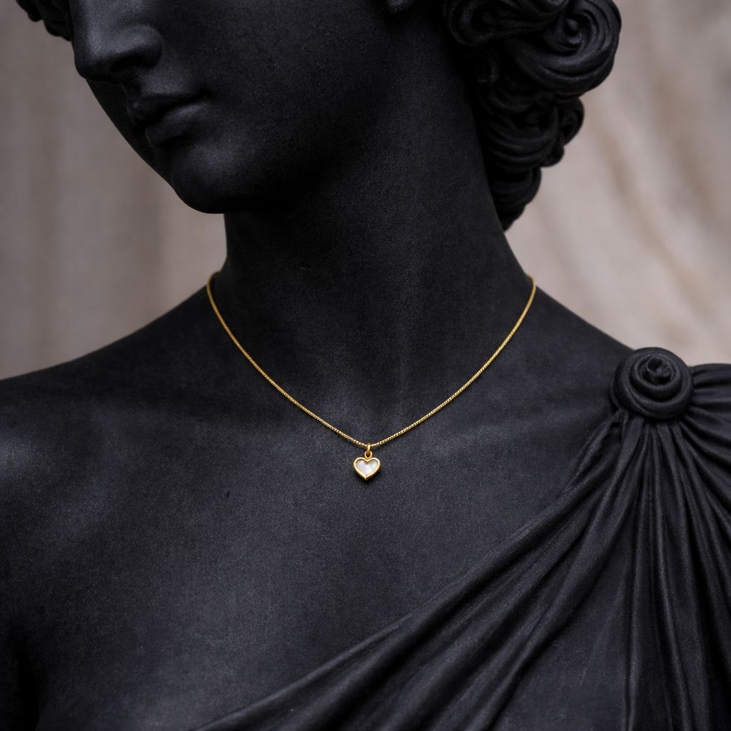 Gold-Tone Heart Pendant Necklace with Pearl Inlay — Elegant Minimal Jewelry