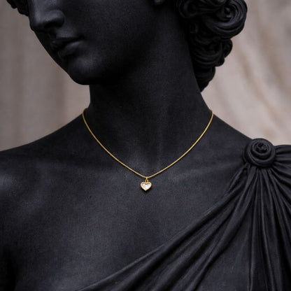 Gold-Tone Heart Pendant Necklace with Pearl Inlay — Elegant Minimal Jewelry