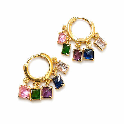 Gold Multicolor Charm Necklace and Hoop Earrings Set