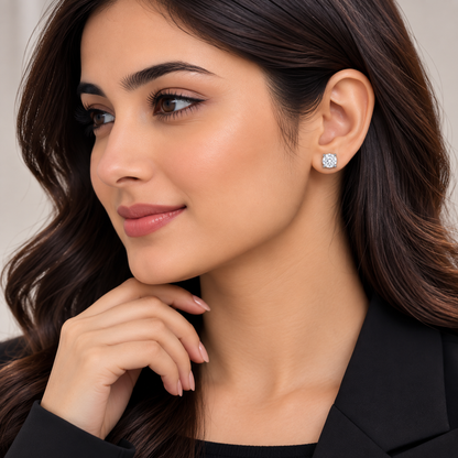 Classic Crystal Solitaire Stud Earrings – Silver Tone