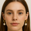 Twisted Gold Link Pearl Earrings