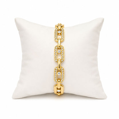 Gold Link Chain Crystal Hinged Bangle Bracelet