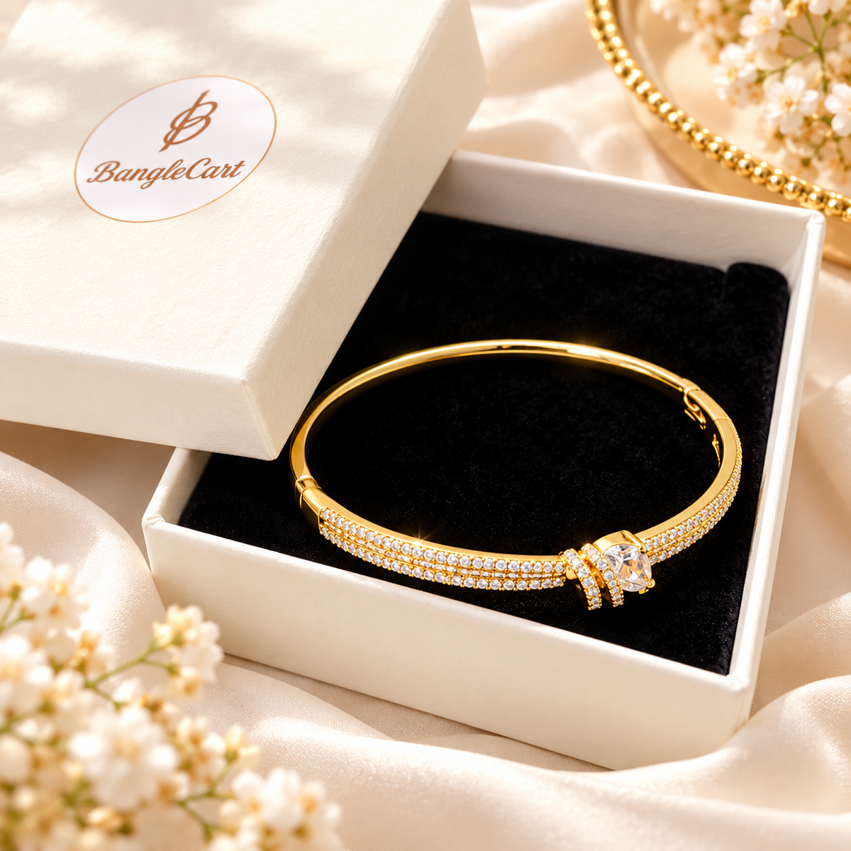 Gold Plated Diamond Look Knot Bangle Bracelet for Women