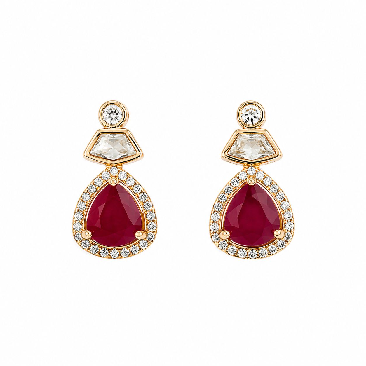 Gold Red Teardrop Crystal Necklace and Earrings Set
