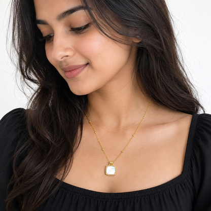Gold-Tone Square White Stone Pendant Necklace