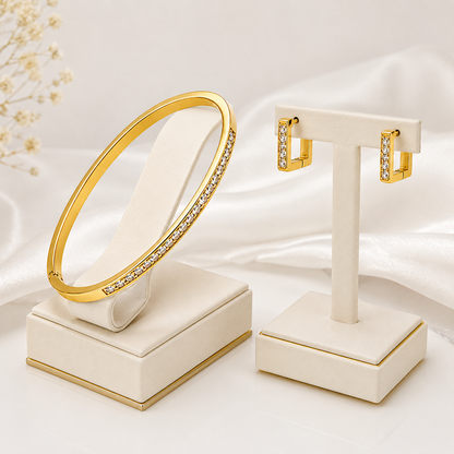 Gold Crystal Bracelet and Earrings Jewelry Set for Women