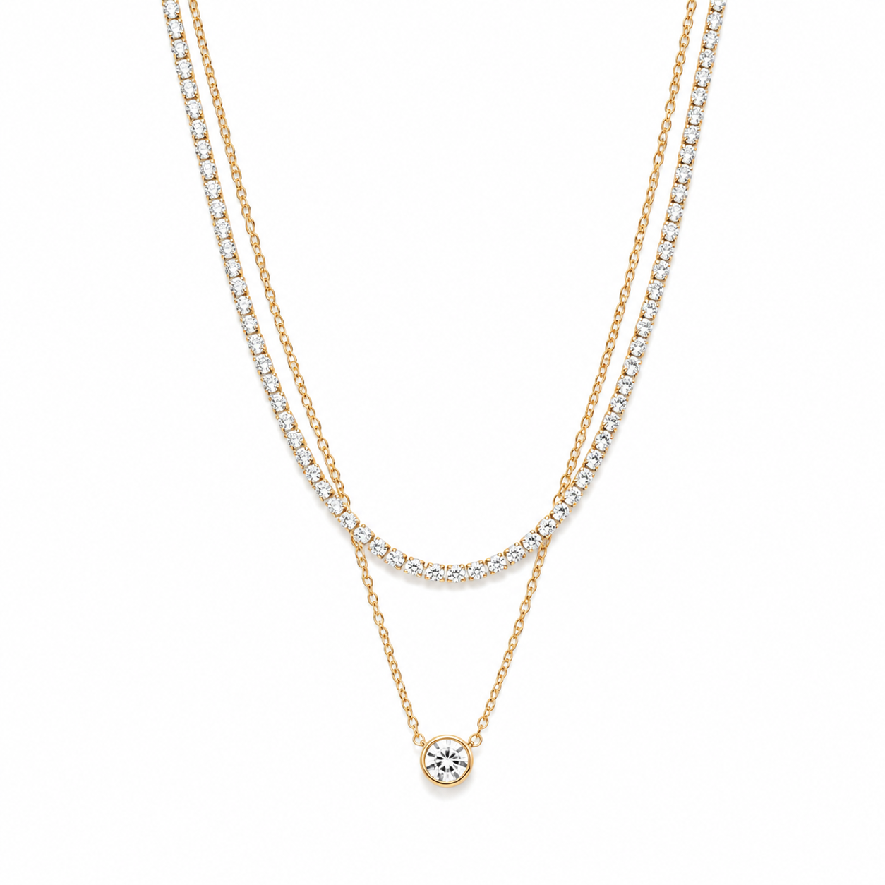 Double-Layer Crystal Drop Bar Necklace
