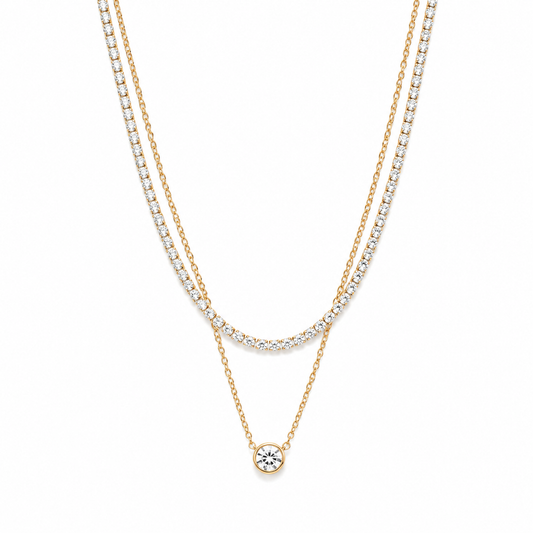 Double-Layer Crystal Drop Bar Necklace