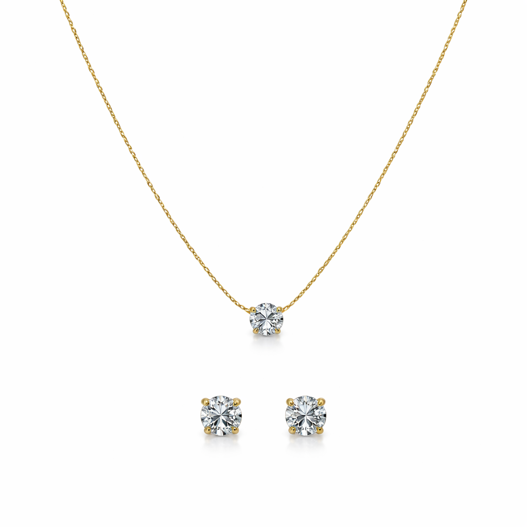 Elegant Gold-Plated Solitaire Pendant Set