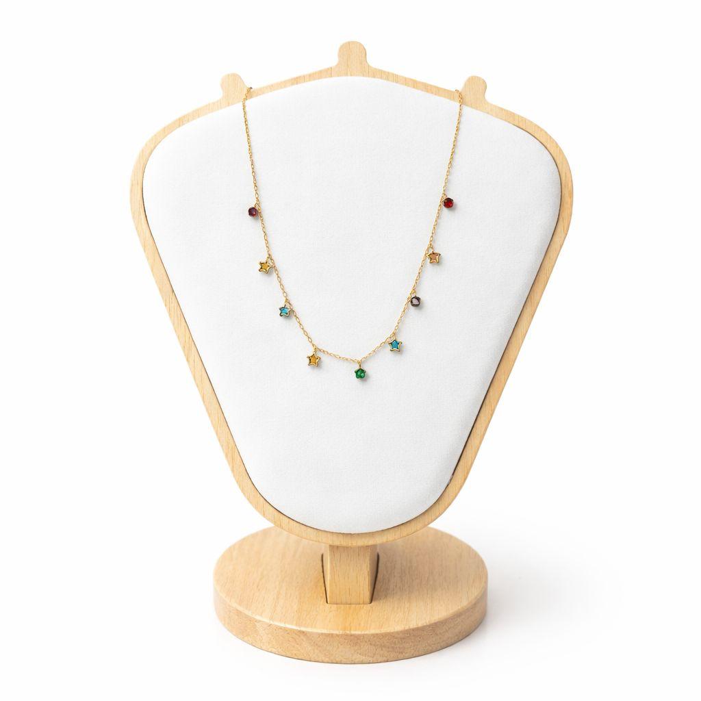 Gold Multicolor Charm Necklace and Hoop Earrings Set