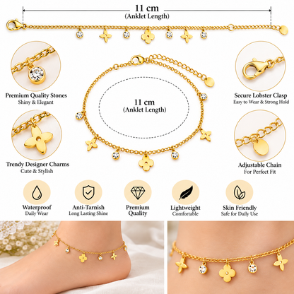 Gold Floral Charm Anklet for Women