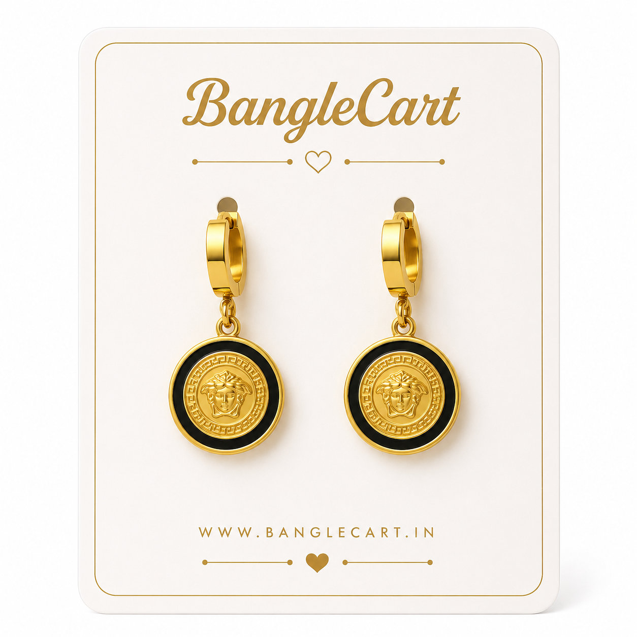 Black Medallion Gold-Tone Drop Earrings