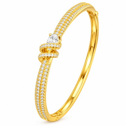 Gold Plated Diamond Look Knot Bangle Bracelet for Women