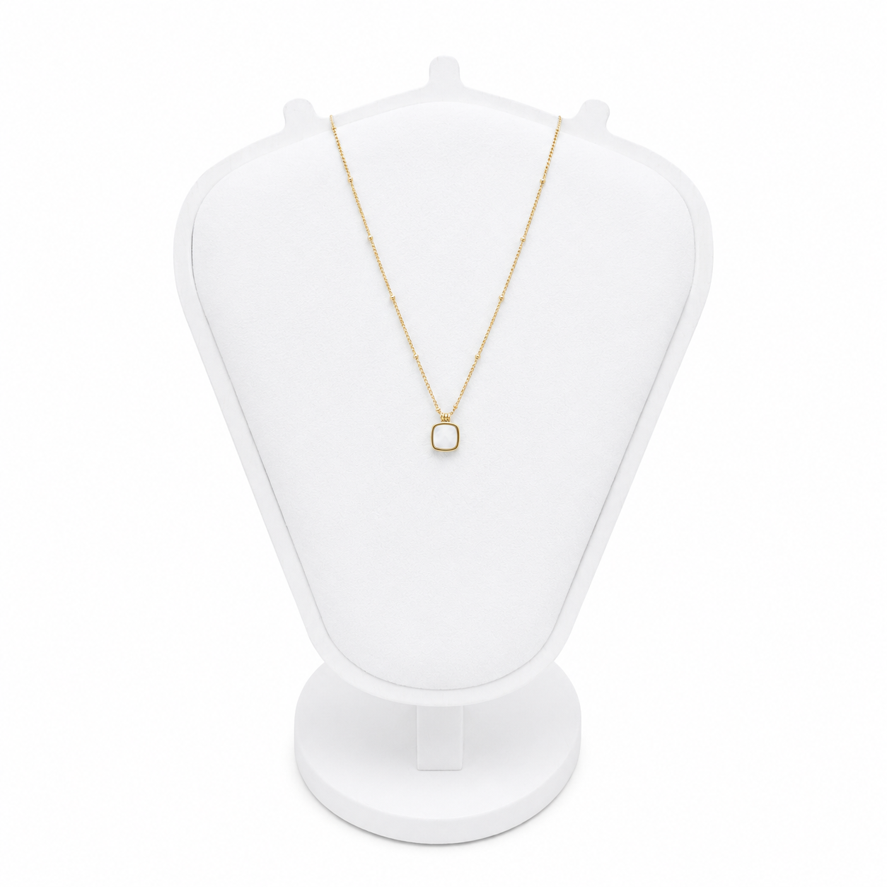 Gold-Tone Square White Stone Pendant Necklace