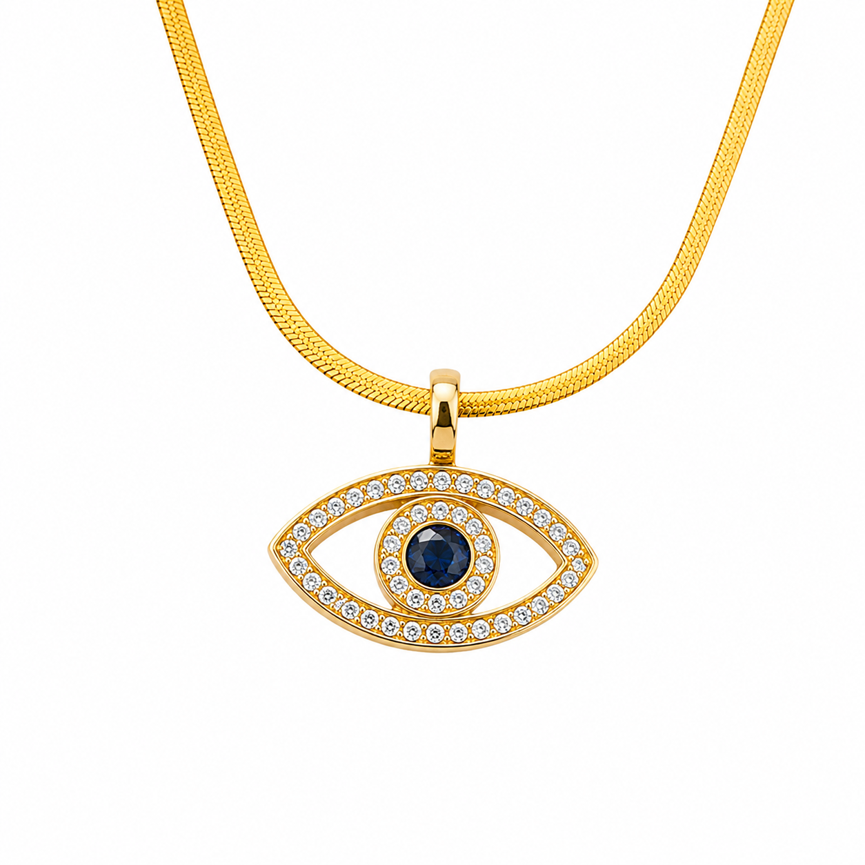 Gold Evil Eye Crystal Pendant Necklace