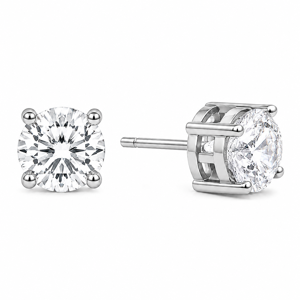 Classic Crystal Solitaire Stud Earrings – Silver Tone
