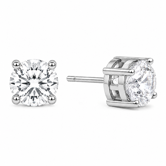Classic Crystal Solitaire Stud Earrings – Silver Tone