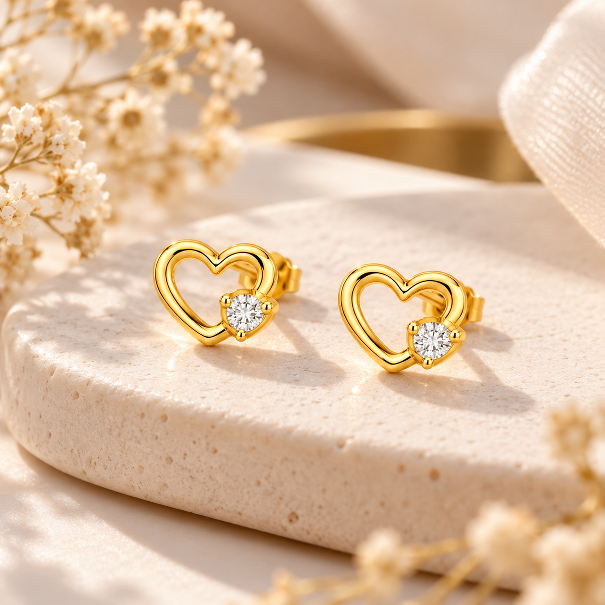 Sparkling Open Heart Stud Earrings