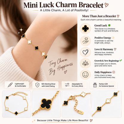 Black & White mini Clover Charm Gold-Tone Bracelet