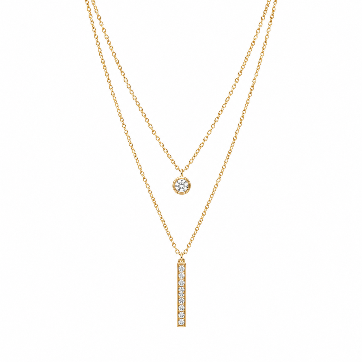 Double-Layer Crystal Drop Bar Necklace