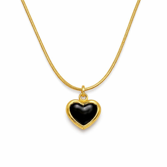 Black Heart Gold Pendant Necklace