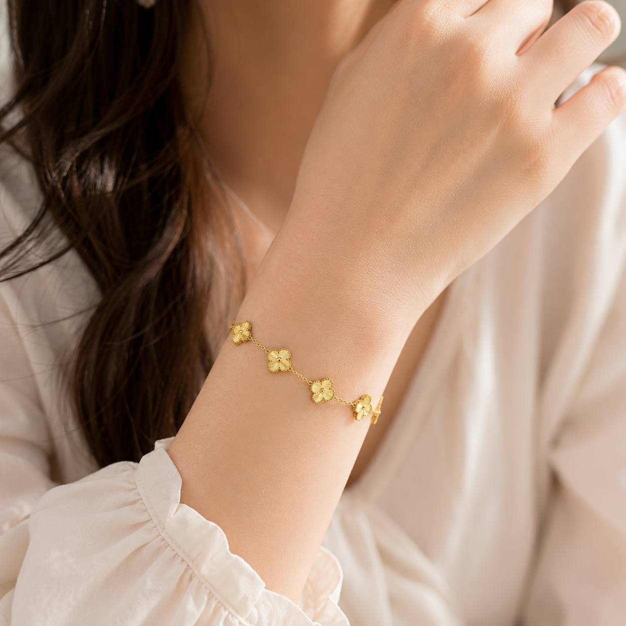 Floral Charm Gold-Tone Bracelet