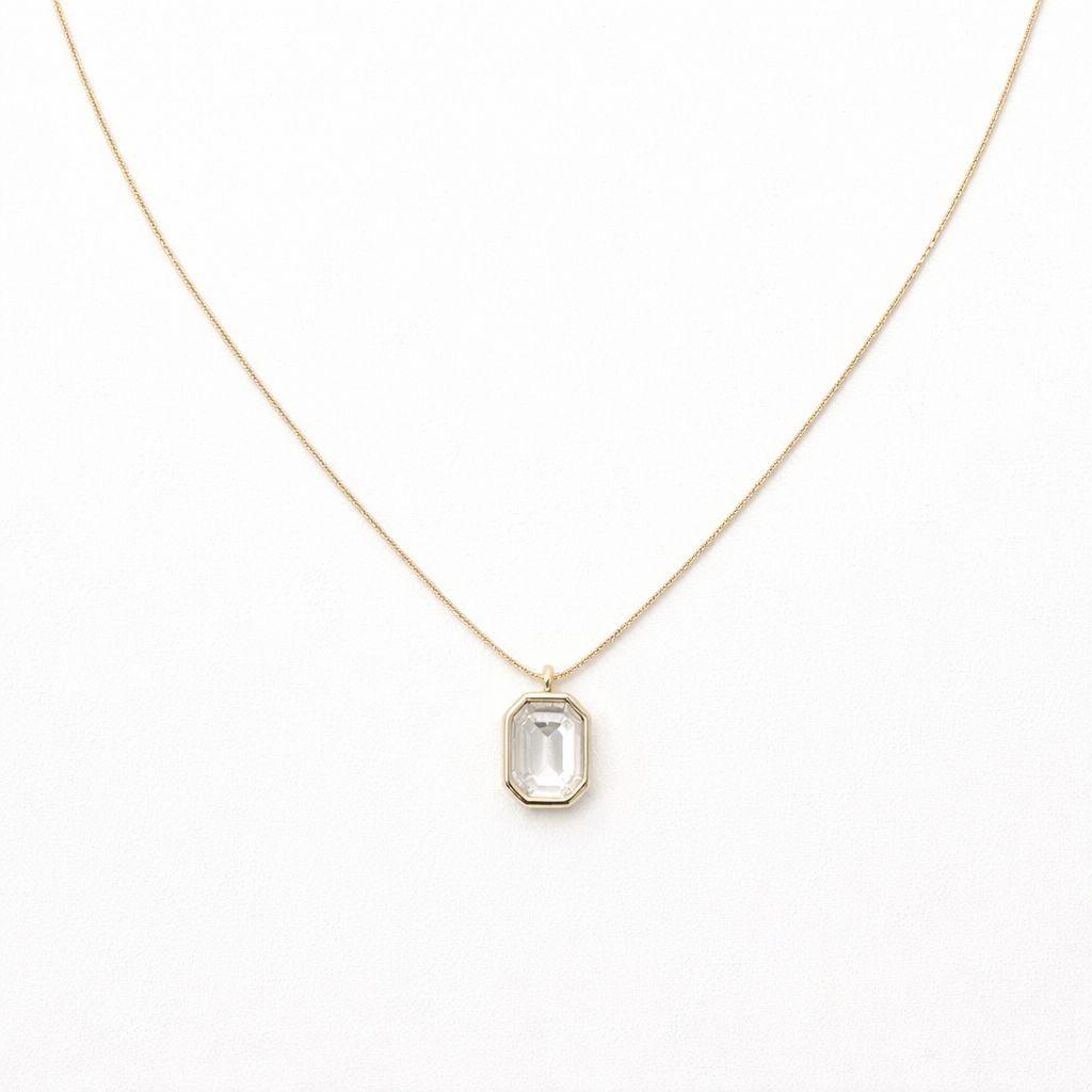 Gold Emerald-Cut Crystal Pendant Necklace