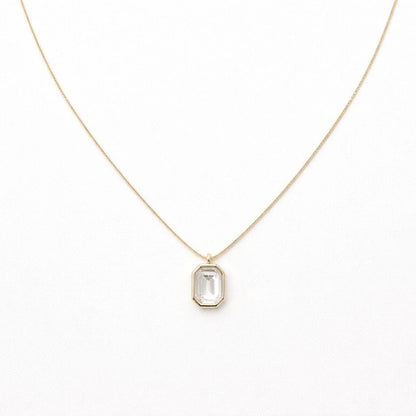 Gold Emerald-Cut Crystal Pendant Necklace