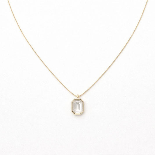 Gold Emerald-Cut Crystal Pendant Necklace