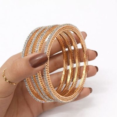 Gold-Tone Crystal Stone Bangle Set of 4