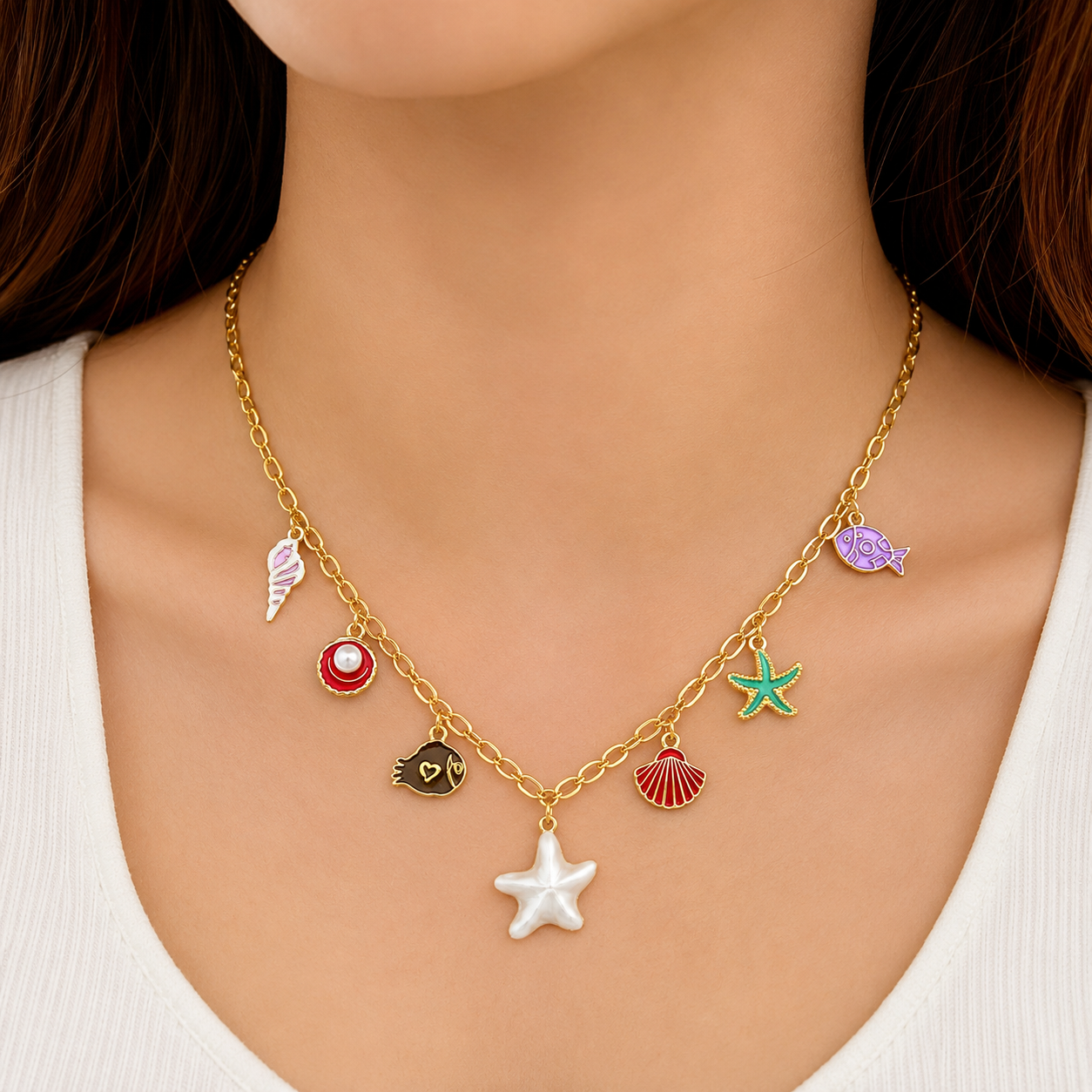 Ocean Charm Gold Necklace