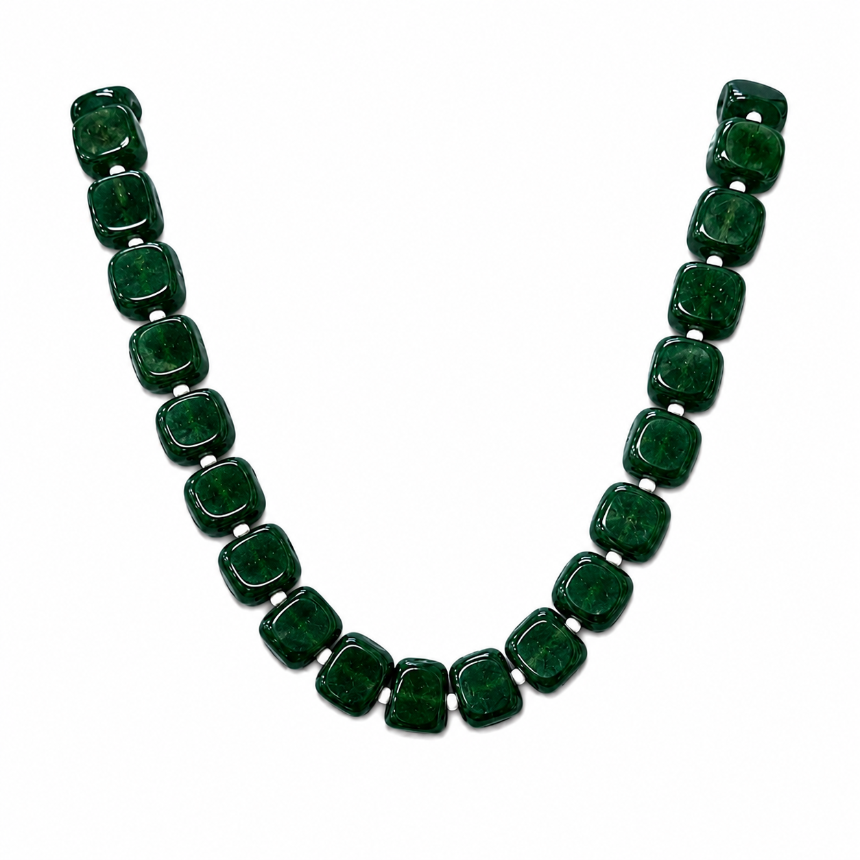 Deep Green Square-Bead Statement Necklace