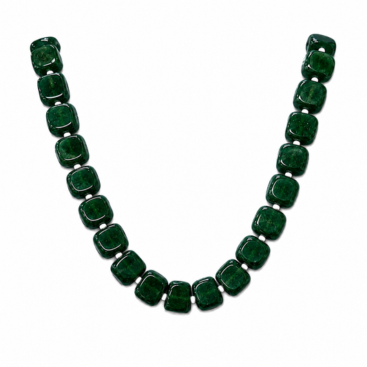 Deep Green Square-Bead Statement Necklace